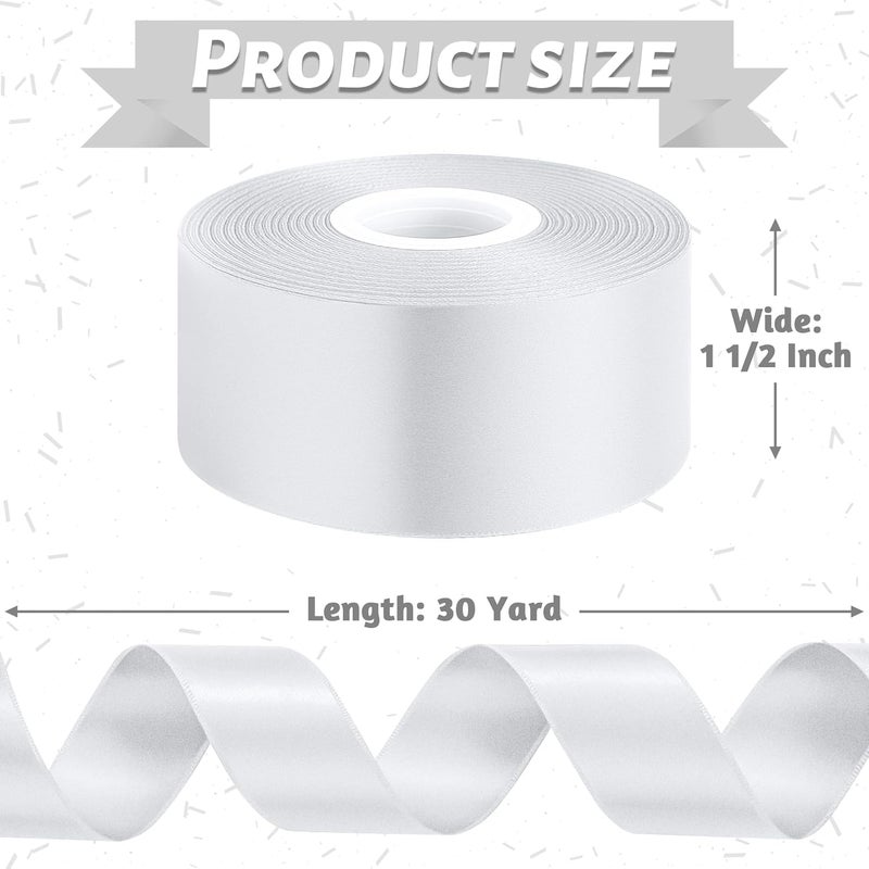 Fullive Silver Ribbon, 1 1/2 Inch 30 Yards Silver Ribbon for Flower Bouquet, Polyester Solid Christmas Tree Ribbons for Birthday Christmas Decorations DIY Bows Wrapping Bouquet Floral Arrangements - Image 2